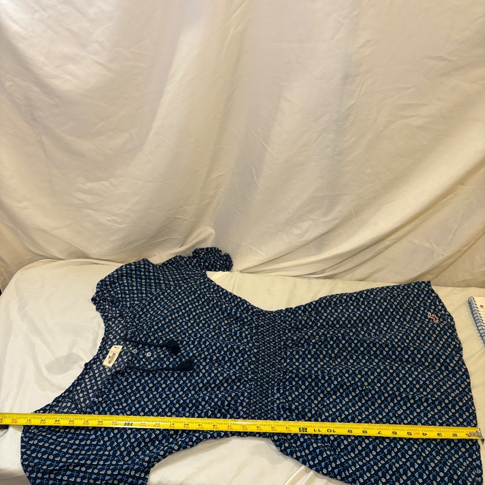 Hollister Blue Floral Peasant Stretch Waist Lined Dress M Short Mini Cottagecore - Picture 6 of 9